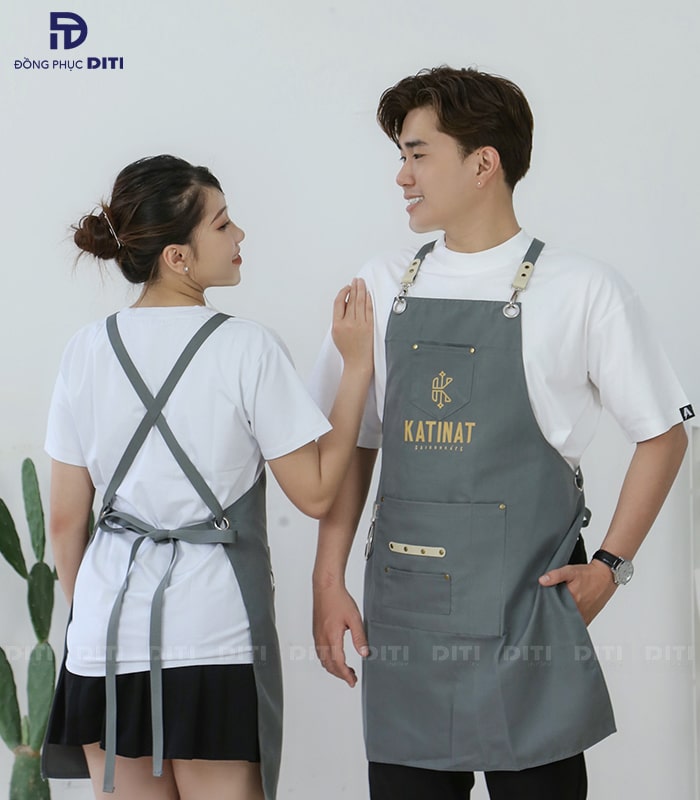 Đồng phục tạp dề cafe signature màu xám hiện đại 3 dong phuc tap de quan cafe katinat 2