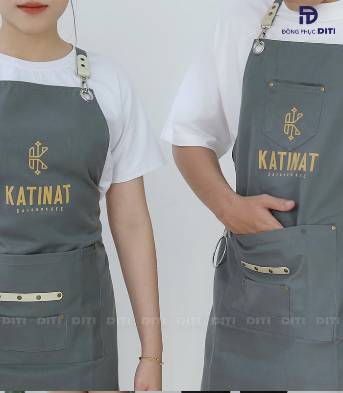 Đồng phục tạp dề cafe signature màu xám hiện đại 4 dong phuc tap de quan cafe katinat 3