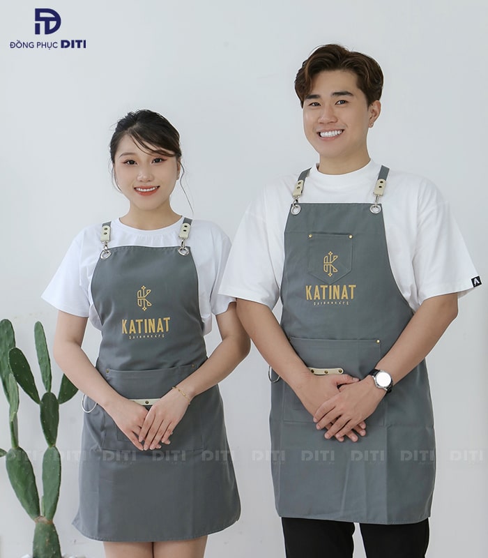 Đồng phục tạp dề cafe signature màu xám hiện đại 16 Đồng phục tạp dề quán cafe Katinat