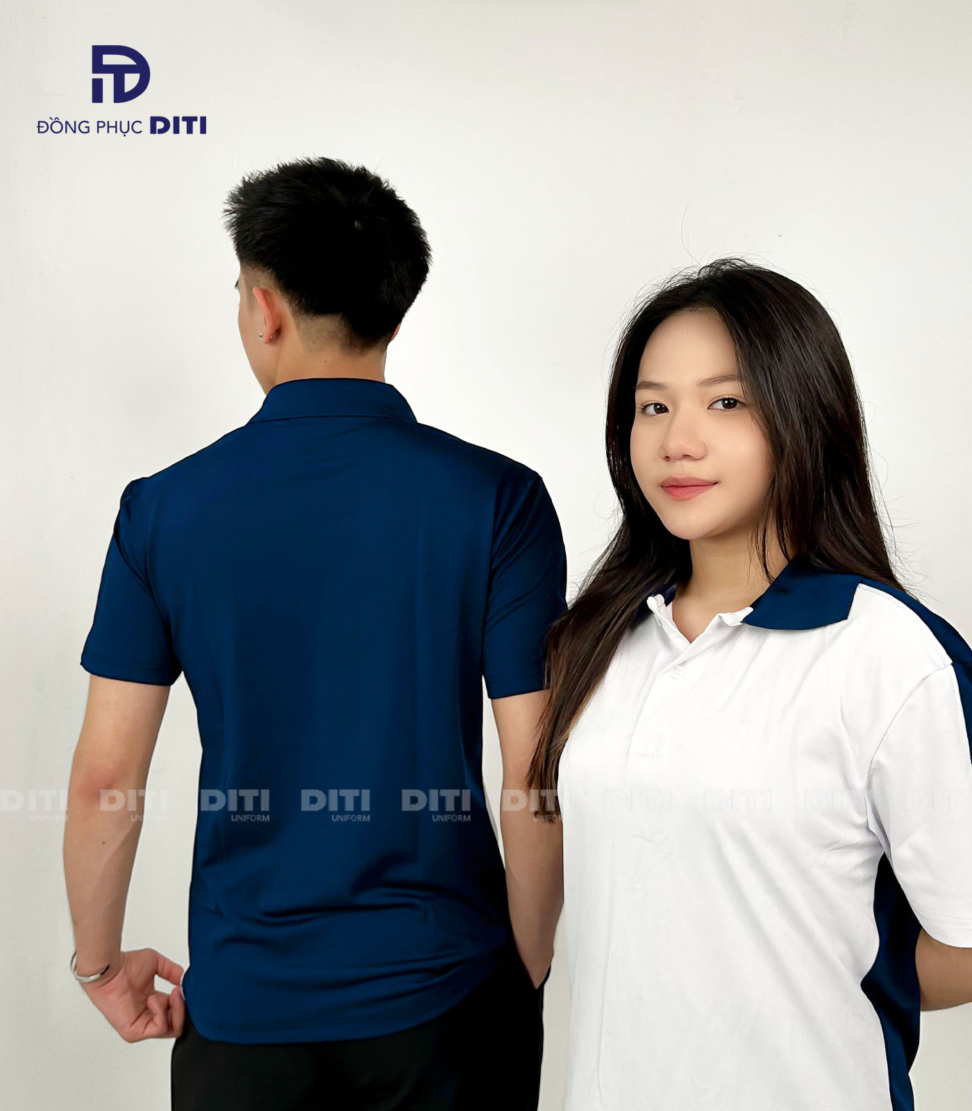 Áo polo đồng phục doanh nghiệp màu trắng xanh đẹp