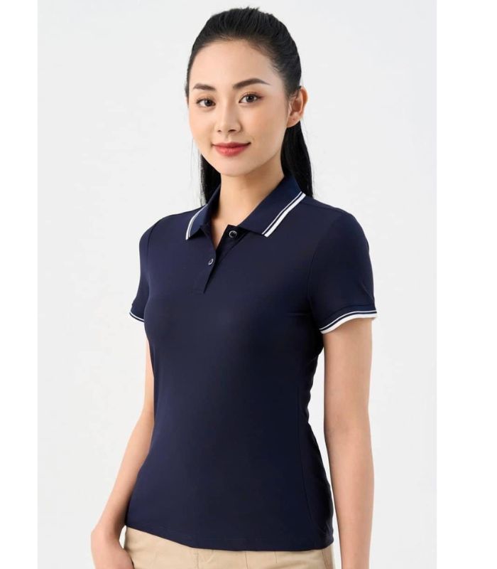 Áo thun có cổ đồng phục màu xanh than