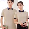 Áo polo đồng phục be phối xanh đen