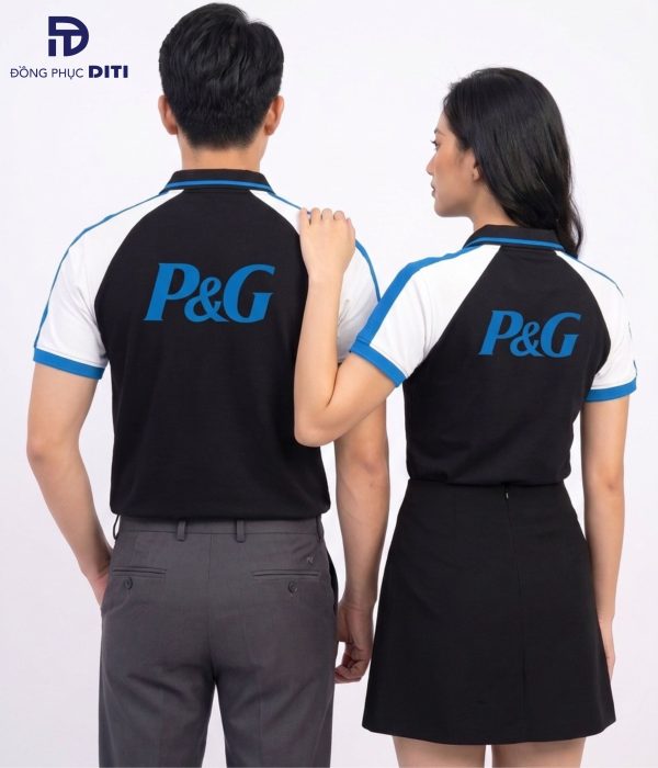 Áo Polo Đồng Phục P&G Phối Màu Đen – Trắng – Xanh