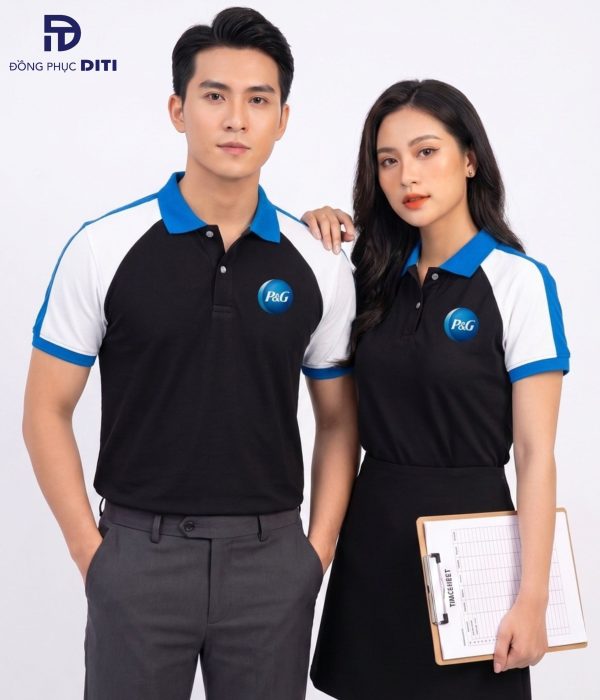 Áo Polo Đồng Phục P&G Phối Màu Đen – Trắng – Xanh