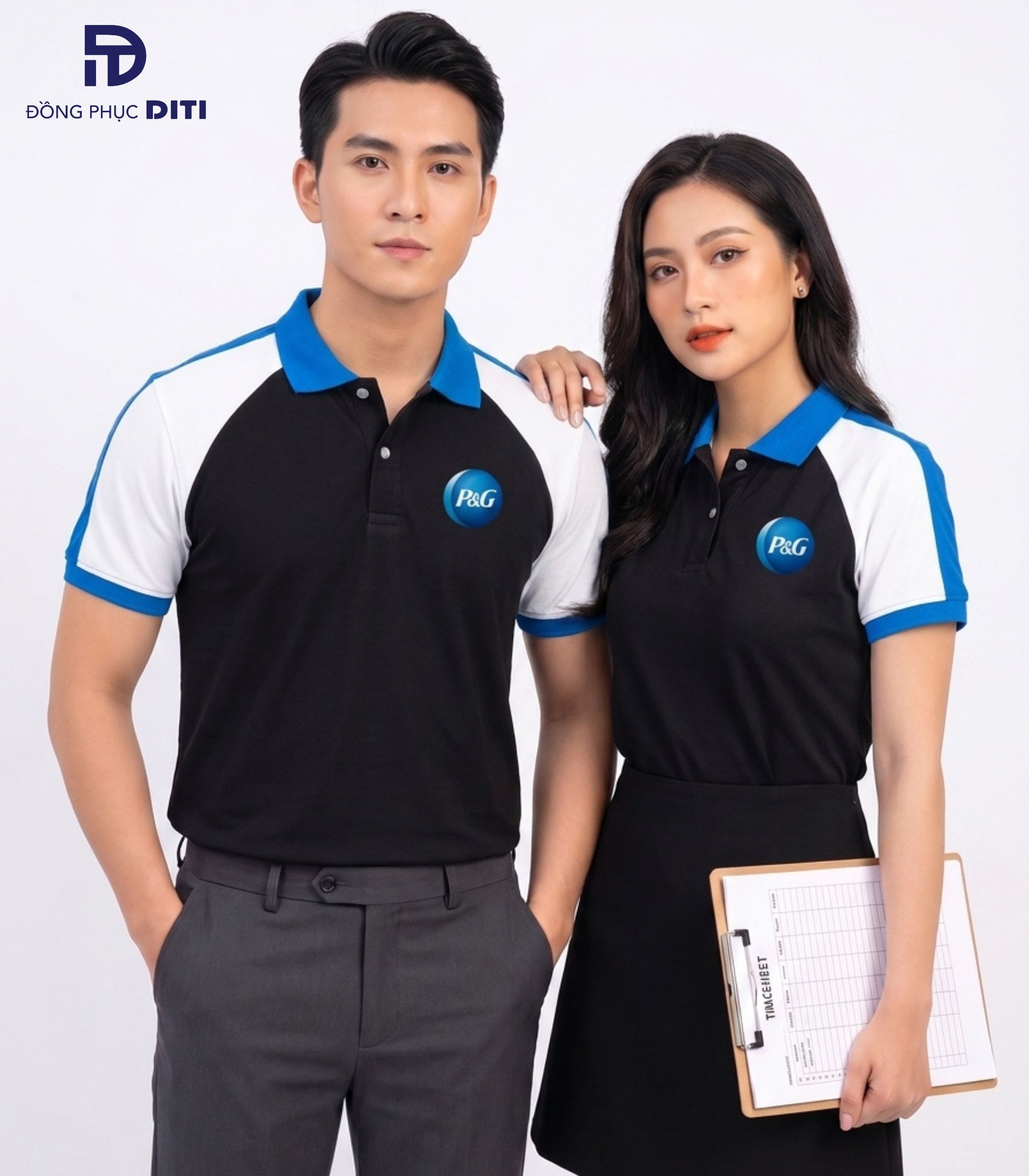 Áo Polo Đồng Phục P&G Phối Màu Đen – Trắng – Xanh
